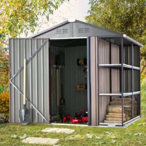 AECOJOY 6x6 Storage Shed with Rack,Small Outdoor Storage Tool Utility Shed with Shelves, Metal Garden Shed for Yard, Outdoor Storage Clearance Outside Use