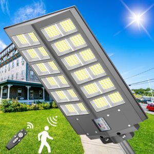 jadisi 1-pack solar parking lot lights,4800w solar street light 240000lm dusk to dawn street lights solar powered, ip67 waterproof solar wide angle lamp with motion sensor for yard, road