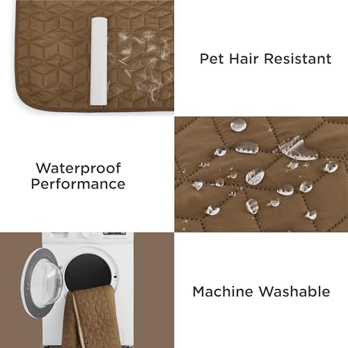 Bedsure 100% Waterproof Bed Cover for Dogs Washable - Non Slip Waterproof Dog Blanket for Bed, Lightweight Furniture Protector Durable for Pet Cat Puppy with Non-Slip Bottom, Brown, 68x82IN