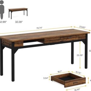 Tribesigns 78.7" Extra Long Computer Desk, [Double Desk] [2 Drawers], Two Person Desk Large Executive Office Desk, Writing Table Study Desk for Home Office, Rustic Brown