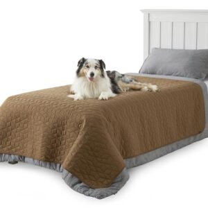 bedsure 100% waterproof bed cover for dogs washable - non slip waterproof dog blanket for bed, lightweight furniture protector durable for pet cat puppy with non-slip bottom, brown, 68x82in