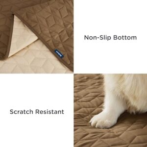 Bedsure 100% Waterproof Bed Cover for Dogs Washable - Non Slip Waterproof Dog Blanket for Bed, Lightweight Furniture Protector Durable for Pet Cat Puppy with Non-Slip Bottom, Brown, 68x82IN