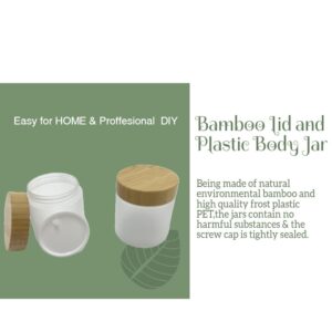 BEECO GIF2U Empty Bamboo Lid Jar 8oz/250g,Refilable Plastic Round Cosmetic Containers for Powder,Body Butter,Cream,Lotion,Wide Mouth Makeup Sample Storage Pot Dispenser(Frost)