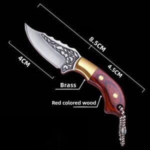 SZHOWORLD Ultra Small Fixed Blade Knife, 1.57 inch 5Cr15 Stainless Steel Blade with Brass+Colored Wood Handle, Mini Knife/Box Cutter with Leather Sheath for EDC Collection Gift, Three Colors Available (Green)