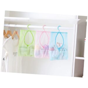 OFFSCH Kitchen Bathroom Mesh Shower Storage Rack for Dolls Pillows and Clothes Green Hanging Laundry Organizer with Hooks for Efficient Space Saving