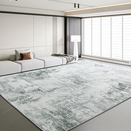 HOMBYS 10x14 ft Modern Area Rug for Living Room Bedroom, Large Abstract Floor Carpet with Non-Slip Backing for Indoor Office Dining Room, Boho Farmhouse Home Deco, Grey, Machine Washable