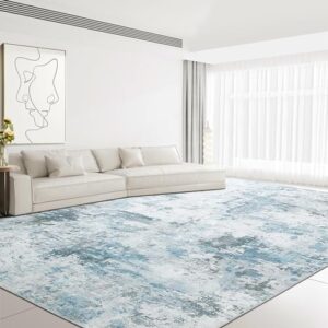 hombys 10x14 ft modern abstract area rug for living room bedroom, large floor carpet with non-slip backing for indoor office dining room, boho home deco, blue, machine washable