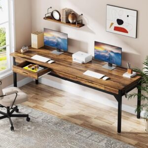 Tribesigns 78.7" Extra Long Computer Desk, [Double Desk] [2 Drawers], Two Person Desk Large Executive Office Desk, Writing Table Study Desk for Home Office, Rustic Brown