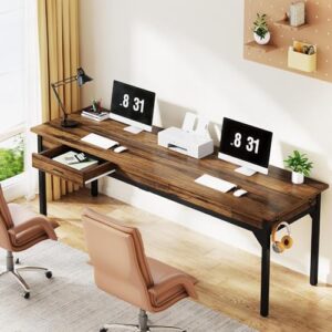 Tribesigns 78.7" Extra Long Computer Desk, [Double Desk] [2 Drawers], Two Person Desk Large Executive Office Desk, Writing Table Study Desk for Home Office, Rustic Brown