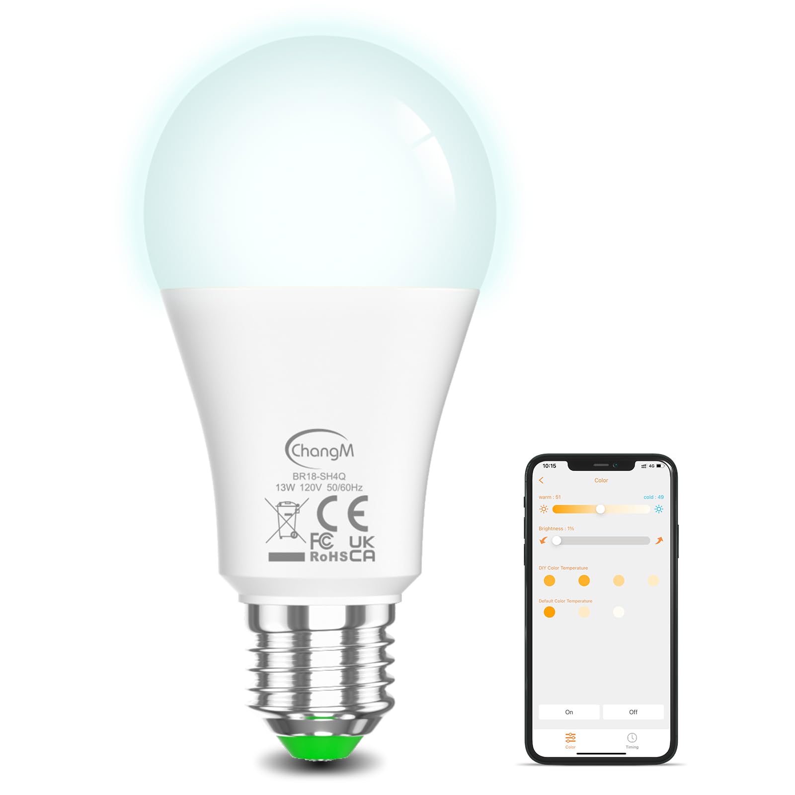 Alexa Light Bulbs 13W E26 Smart LED Light Bulb Compatible with Alexa Warm White to White A19 APP Control Bulb Bluetooth Mesh 1 Pack