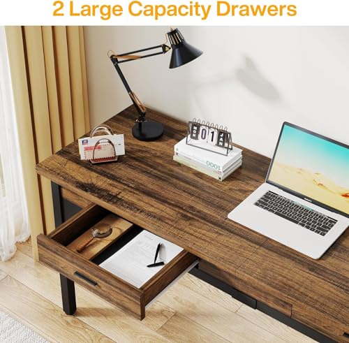 Tribesigns 78.7" Extra Long Computer Desk, [Double Desk] [2 Drawers], Two Person Desk Large Executive Office Desk, Writing Table Study Desk for Home Office, Rustic Brown