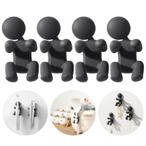 multifunction bathroom silicone hook,creative bedroom wall hooks,waterproof shower hook,for razor,key,spatulas and more,kitchen storage essentials,fun gifts for friend(doll shape) (4-pcs gray)