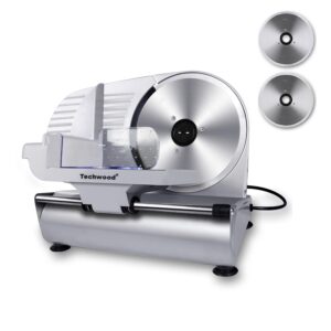 techwood electric meat slicer, 200w electric deli food slicer with 9” removable stainless steel blade & adjustable thickness dial, for home use, ideal for meat jerky, hard cheese, vegetables & bread