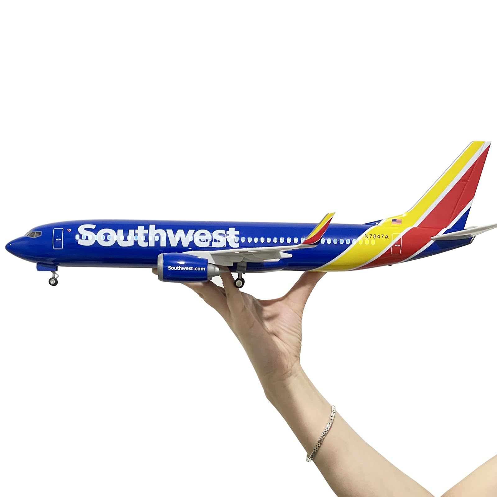 1:100 Scale Large Airplane Model Southwest Airlines 737 Plane Model with LED Light Gift for Business/Birthday/Christmas Diecast Alloy Airplanes for Gift and Collection