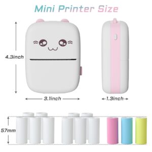 Inkless Sticker Printer, Mini Pocket Thermal Sticker Printer, Bluetooth Pocket Portable Printer with 13 Rolls Thermal Paper, Compatible with IOS and Android Phone for Photo, Memo, Notes(Pink).