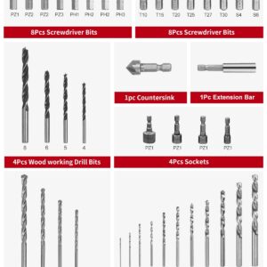 AVID POWER 41 PCS Drill Bit Set, Brad Point Drill Bits, High Speed Steel Twist Drill Bit and Screwdriver Bit Combo Kit for Metal, Wood and Masonry-RED