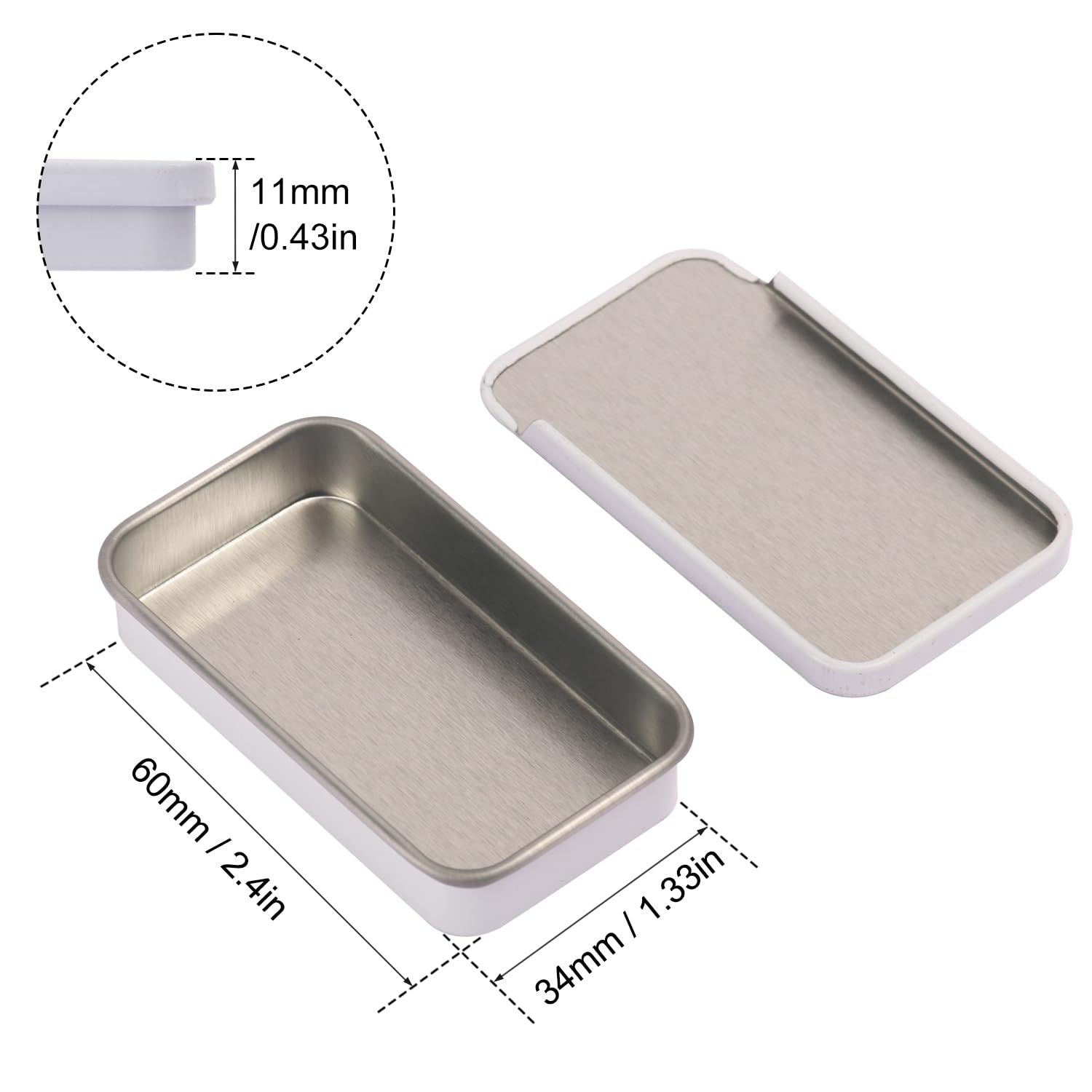 GENHAKON 50 PCS 2.36X1.3X0.43 Inch, Slide Top Tin Containers for Lip Balm, Rectangular Metal Tin Box with Sliding Lid for Small Items, Such as Candy, Charging cable, Pills, Earring, Jewelry, Etc