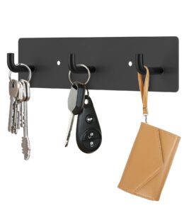 relbro key holder wall mount, black metal key hanger self adhesive key rail with 3 key hooks key rack organizer 2 options installation for entryway hallway kitchen rv camper