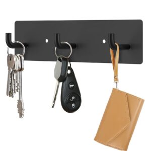 RELBRO Key Holder Wall Mount, Black Metal Key Hanger Self Adhesive Key Rail with 3 Key Hooks Key Rack Organizer 2 Options Installation for Entryway Hallway Kitchen RV Camper