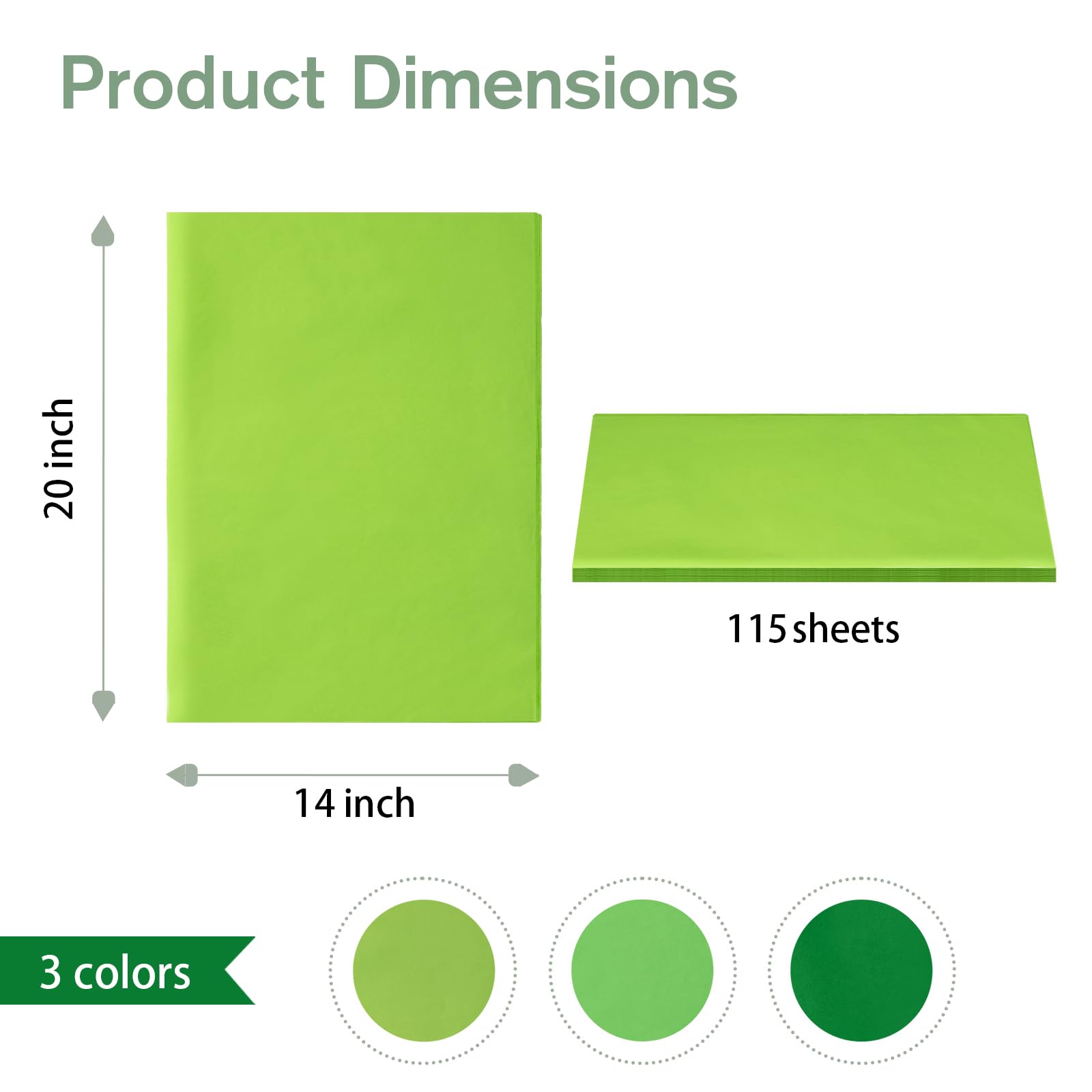 Simetufy Green Tissue Paper for Gift Bags, 115 Sheets of 14 x 20 Inches Christmas Green Wrapping Paper, 3 Colors Gift Wrapping Tissue Paper Bulk for DIY Crafts Birthday Wedding Saint Patrick's Day