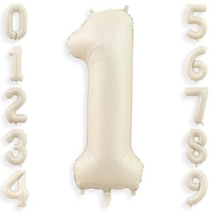 40 inch cream white 1 balloon numbers, large number 1 balloon foil helium number balloons, big 1st mylar birthday balloons for boys girls 1st birthday party decorations anniversary party supplies