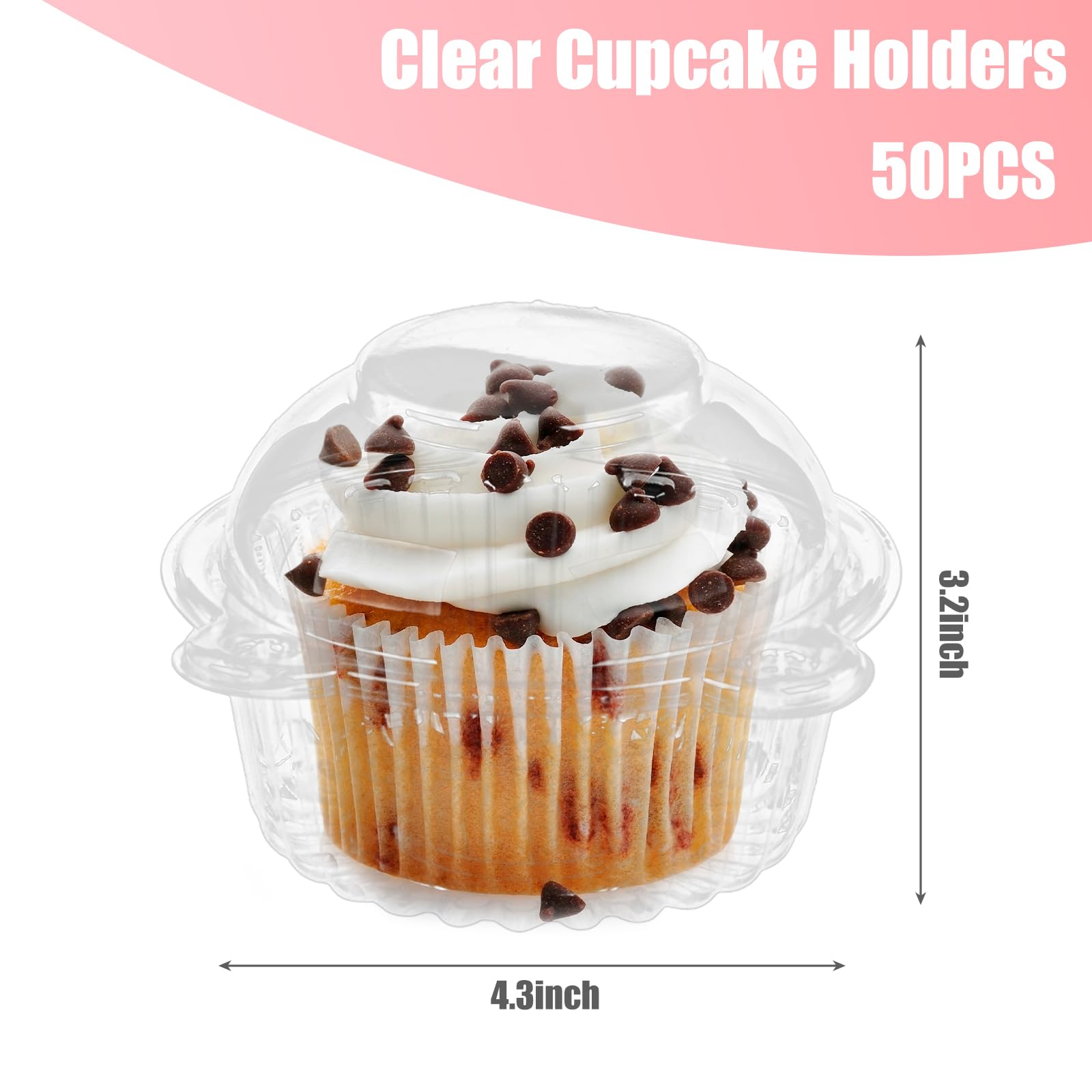 HANSGO 50PCS Individual Cupcake Containers, Single Clear Cupcake Boxes Cupcake Holders Individual Cupcake Carriers with Dome Lids for Cupcake Muffin Parties