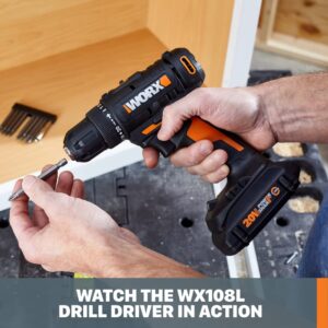 Worx 20V 3/8" Cordless Drill with 84pc Accessory Kit, Variable 2-Speed Drill Set 265 In-Lbs Torque 20+1 Clutch, Lightweight Compact Drill Driver 3/8-Inch Keyless Chuck – Battery & Charger Included