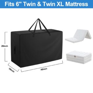 Folding Mattress Bag - 600D Oxford Cloth Heavy Duty Carry Case for Tri-Fold Guest Bed Mattress (Fits 6" Twin & Twin XL Mattress, Black)