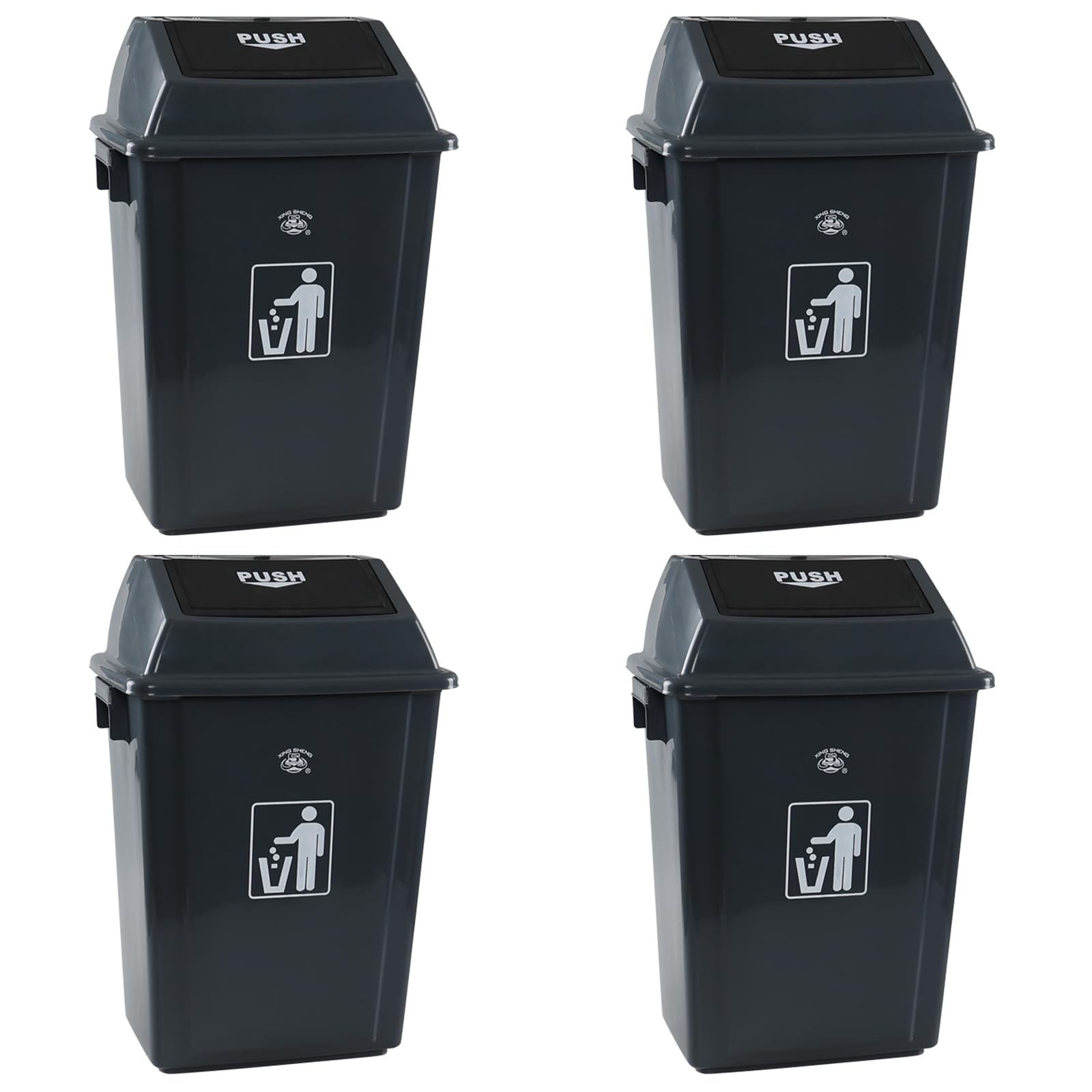 Ortodayes 4-Pack 16 Gollon Large Garbage Cans with Lids, Plastic Outdoor Trash Bin, Grey