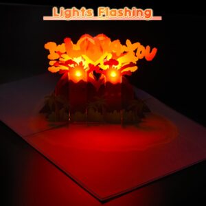 I LAVA YOU Pop Up Anniversary Card for Wife,Husband,Couple, Musical 3D Romantic Valentines Day Card with Lights for Boyfriend or Girlfriend, Funny Happy Anniversary Wedding Valentine Gift Volcano Card