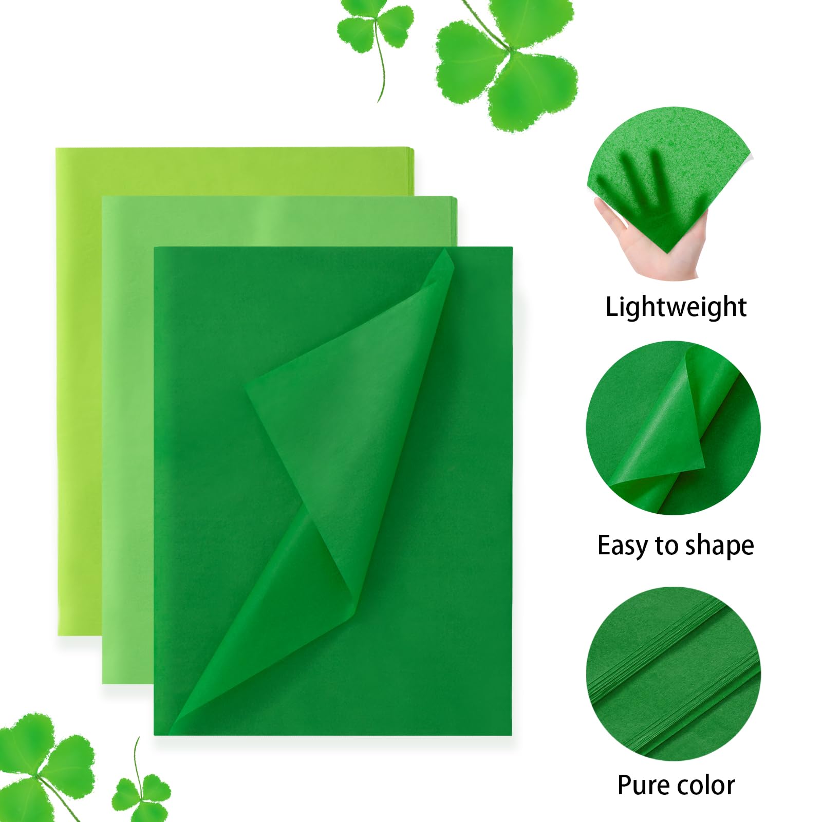 Simetufy Green Tissue Paper for Gift Bags, 115 Sheets of 14 x 20 Inches Christmas Green Wrapping Paper, 3 Colors Gift Wrapping Tissue Paper Bulk for DIY Crafts Birthday Wedding Saint Patrick's Day