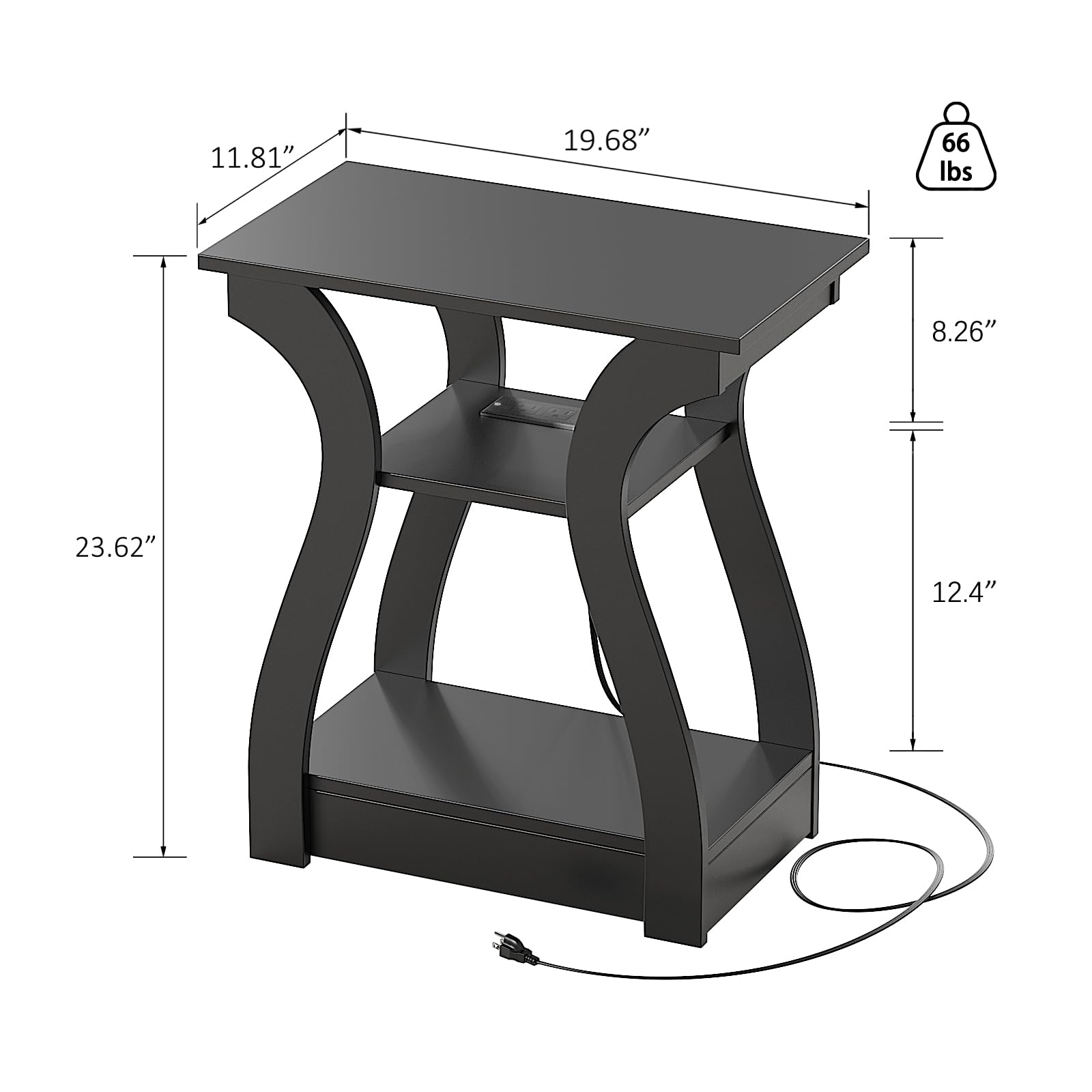 FROMJBEST End Table Set of 2 with Charging Station, Side Table with USB Ports and Outlets, Nightstand, 3 Tier End Table with Storage Shelf for Living Room, Bedroom(Black Set of 2)