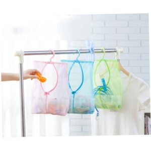 OFFSCH Kitchen Bathroom Mesh Shower Storage Rack for Dolls Pillows and Clothes Green Hanging Laundry Organizer with Hooks for Efficient Space Saving