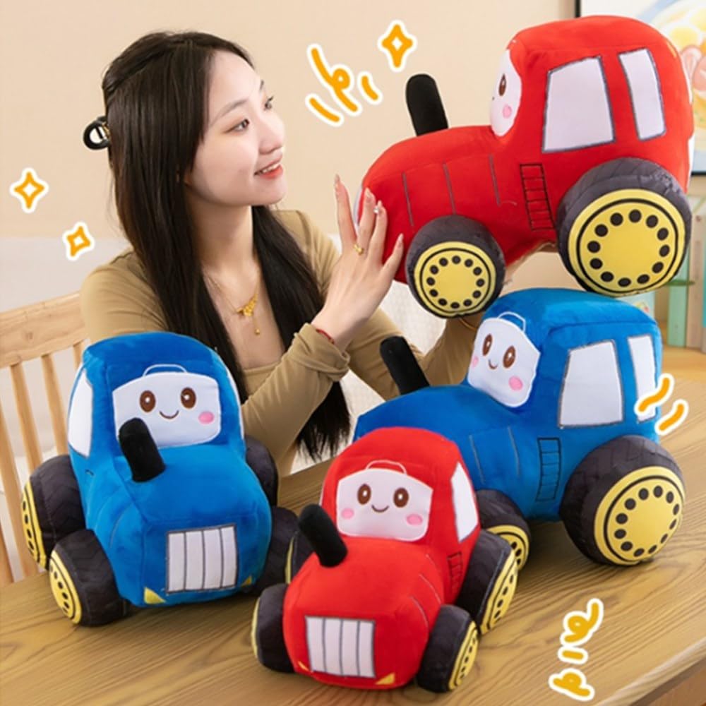 OUKEYI Car Plush Tractor Stuffed Cushion Truck Toy Super Cute Car Plush Pillow,Tractor Pillow Sofa Cushion Gift for Kids Or Lovers in Valentine's Day, Christmas or Birthday (Blue)