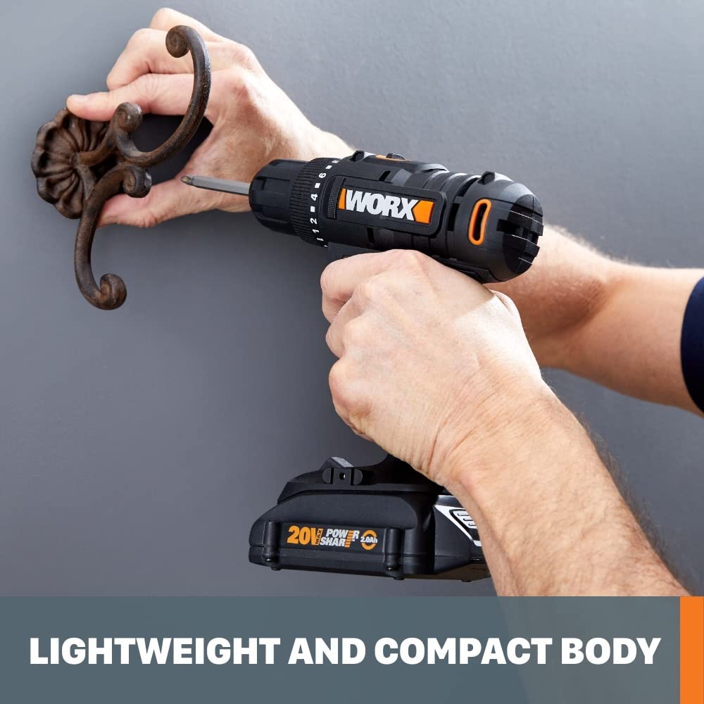 Worx 20V 3/8" Cordless Drill with 84pc Accessory Kit, Variable 2-Speed Drill Set 265 In-Lbs Torque 20+1 Clutch, Lightweight Compact Drill Driver 3/8-Inch Keyless Chuck – Battery & Charger Included