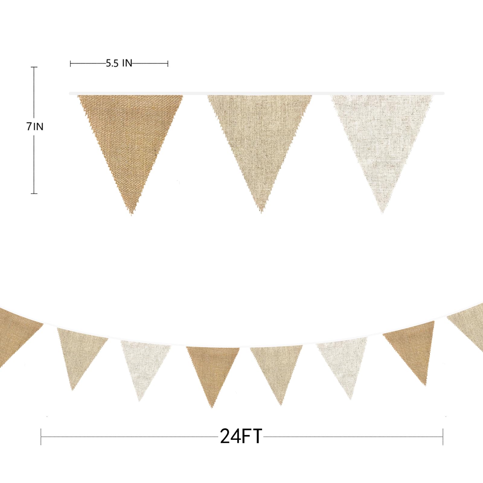 24Ft Burlap Banner Burlap Triangle Pennant Flag Linen Bunting Garland Streamers for Birthday Wedding Baby Shower Engagement Camping Rustic Boho Spring Easter Holidays Graduation Party Decorations