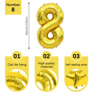 Number 8 Balloon 40 Inch Gold 8 Balloon Number 8 Helium Number Balloons 8 Year Old Birthday Decorations Giant Numbers For Party Digital 8 For Birthday Wedding Bridal Shower Photo Shoot Anniversary