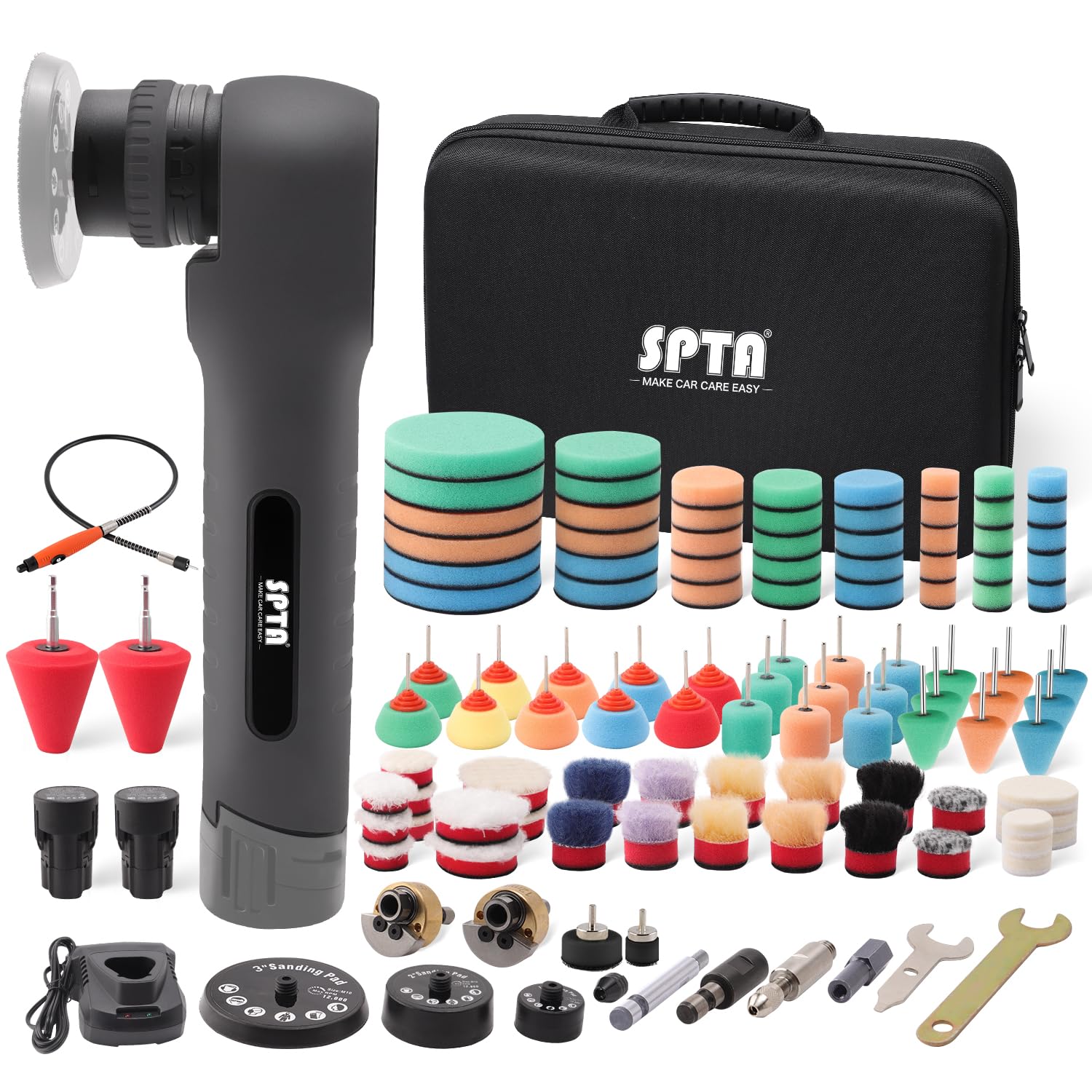 Cordless Mini Polisher, SPTA 12V Cordless Polisher for Detailed Polishing, Cordless Car Buffer Polisher, RO&DA Buffer Polisher with Mini Polishing Pads and Wool Pads for Polishing, Sanding, Cleaning