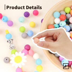 ZIFTY 240Pcs Silicone Beads for Keychain Making Kit 15mm Silicone Beads Bulk 30 Colors Loose Round Rubber Silicone Focal Beads for Pens, Necklace Bracelet Making Kit, Jewelry, Art, Crafts, DIY