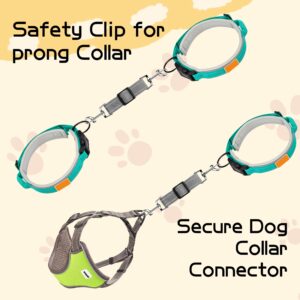 YAODHAOD Dog Safety Collar Clips,Adjustable Prong Collar Backup Clips with Dual Clasps, Reflective Prong Clip Dog Harness to Collar and Leash Connector Safety Clip (Gray)