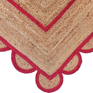 BUNDELA EXPORTS Scalloped Jute Area Rug, Floor Farmhouse Rug Natural Braided Reversible Boho Eco Large 2x12 Ft Runner Rug (RED)