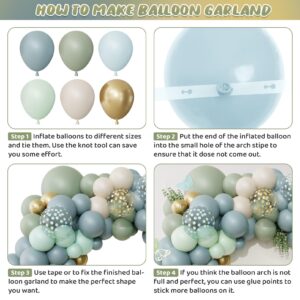 Ouddy Life Dusty Blue Balloon Arch Kit, 179pcs Sage Green Pastel Blue Sand White Gold Confetti Balloons Butterfly Stickers for Boho Baby Bridal Shower Birthday Wedding Woodland Party Decorations