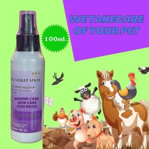 Gentian Violet Spray Solution 1% 100 ML. Pet Wound Care Skin Soother Healing Dog & Cats Skin Infections, Soreness and Irritation Relief, Relieves Dry Itchy Skin Allergies Clean Soothe & Heal