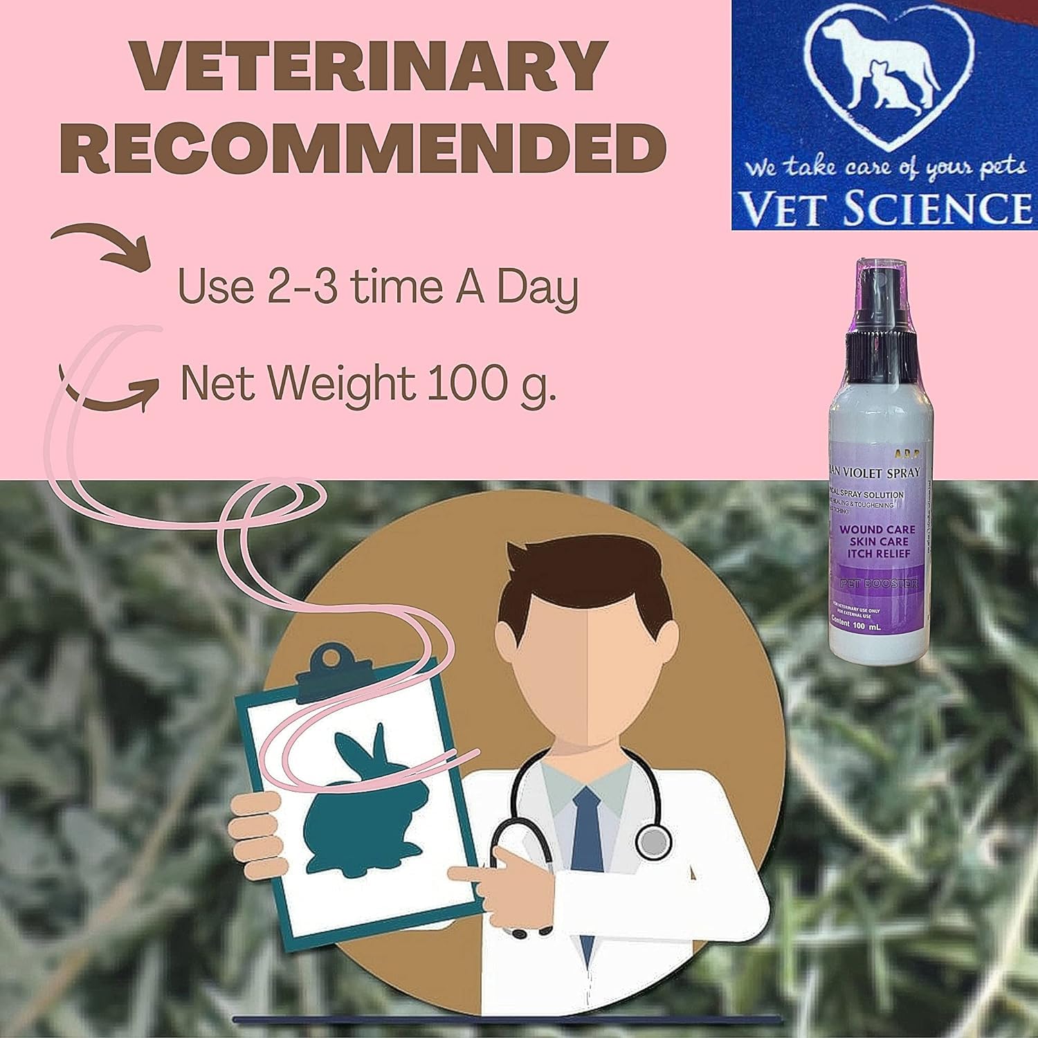 Gentian Violet Spray Solution 1% 100 ML. Pet Wound Care Skin Soother Healing Dog & Cats Skin Infections, Soreness and Irritation Relief, Relieves Dry Itchy Skin Allergies Clean Soothe & Heal