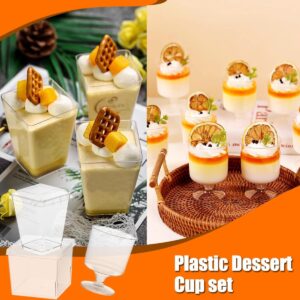 340 Pack Plastic Dessert Cups with Lids and Spoons,5 OZ Mini Clear Parfait Cups Appetizer Cups for Party, Square Dessert Shooter Cups Round Goblet Small Reusable Fruit Ice Cream Pudding Cups Bowls