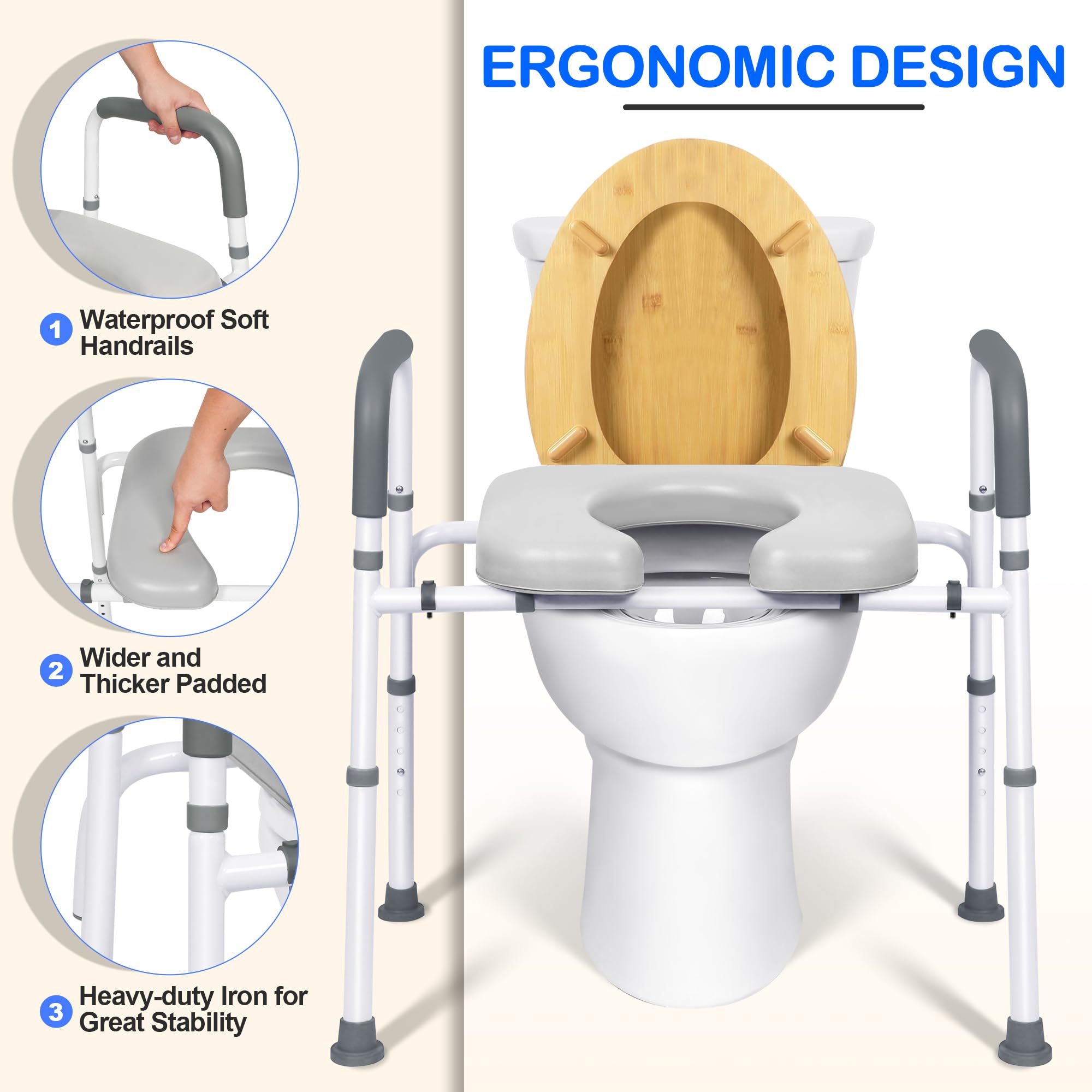 Bogural Raised Toilet Seat with Handles, Height Adjustable Elevated Toilet Seat Riser, 400 lbs Toilet Seat Riser for Seniors, Disabled and Pregnant, Fit Any Toilet