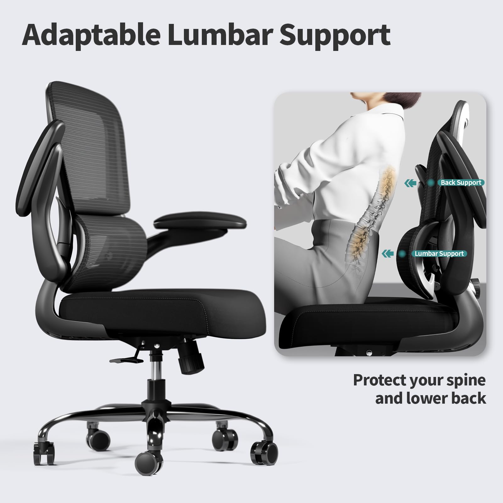 TRALT Office Chair - Ergonomic Desk Chair with Adjustable Lumbar Support, Mesh Computer Chair, Executive Chair for Home Office Comfortable Lumbar Support (Black)