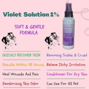 Gentian Violet Spray Solution 1% 100 ML. Pet Wound Care Skin Soother Healing Dog & Cats Skin Infections, Soreness and Irritation Relief, Relieves Dry Itchy Skin Allergies Clean Soothe & Heal