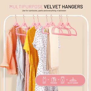 Velvet Hangers 30 Pack, STOPKLAS Pink Clothes Hangers Non Slip Felt Hangers with 360° Swivel Hook, Thin Hangers Space Saving, Heavy Duty Closet Hangers for Clothes, Coats, Suits, Dress, Pants