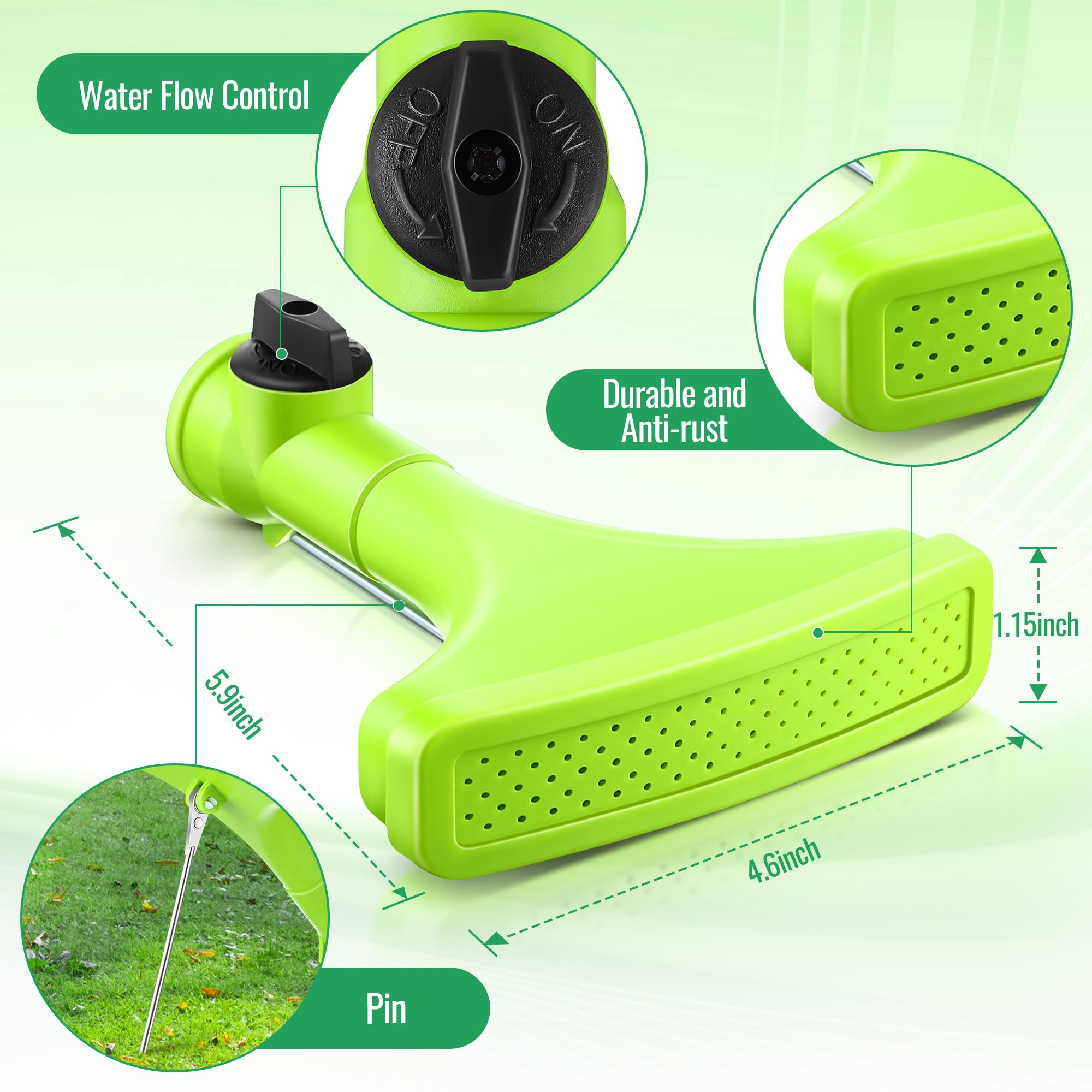 Dreyoo 2 Pack Fan Spray Nozzle for Garden Hose, Garden Hose Head Spray for Watering Wand with Flow Control and Pins Fixed to the Lawn, Green